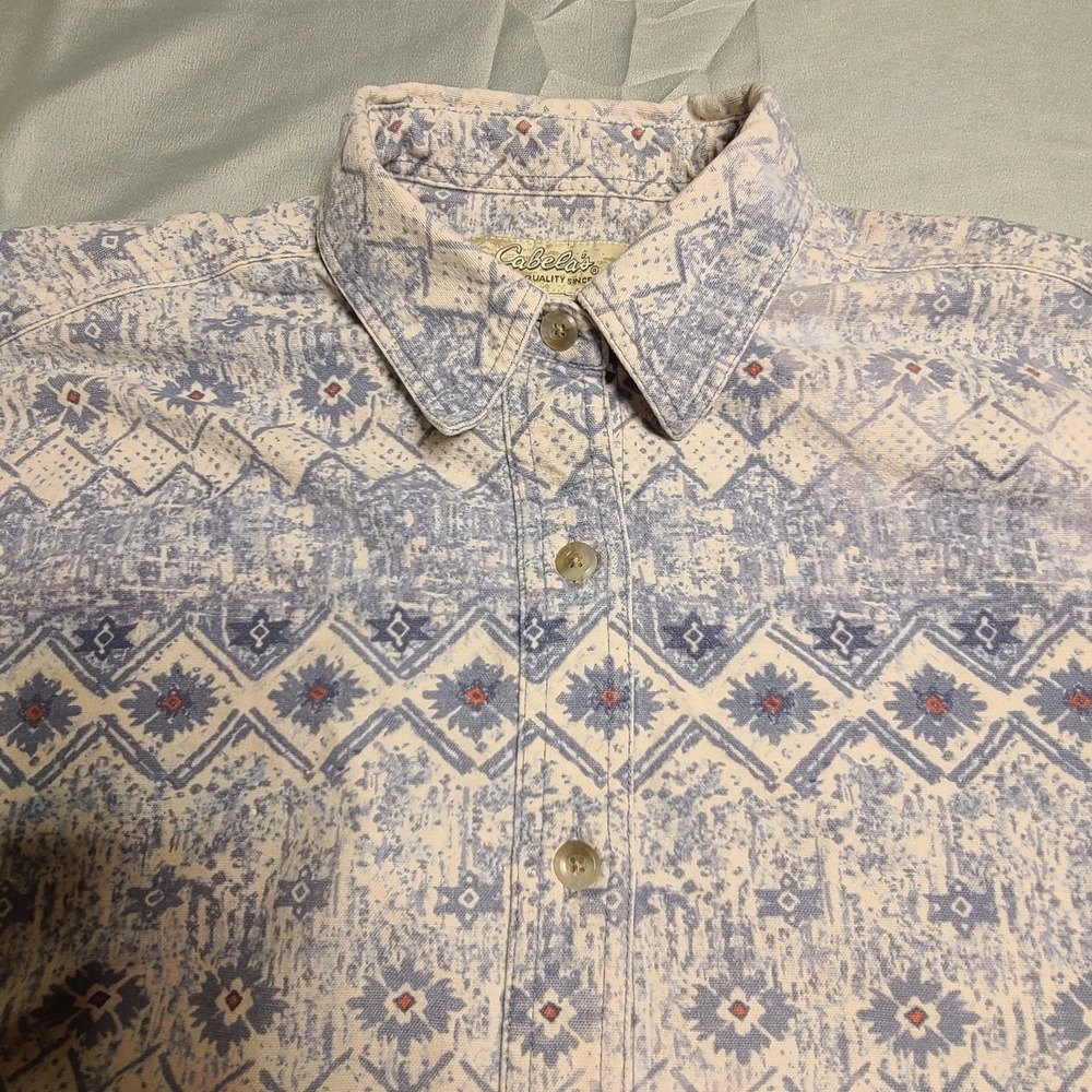 Vintage Cabelas Flannel Aztec Pattern‎ Button Up Southwestern Y2K Tribal Size M